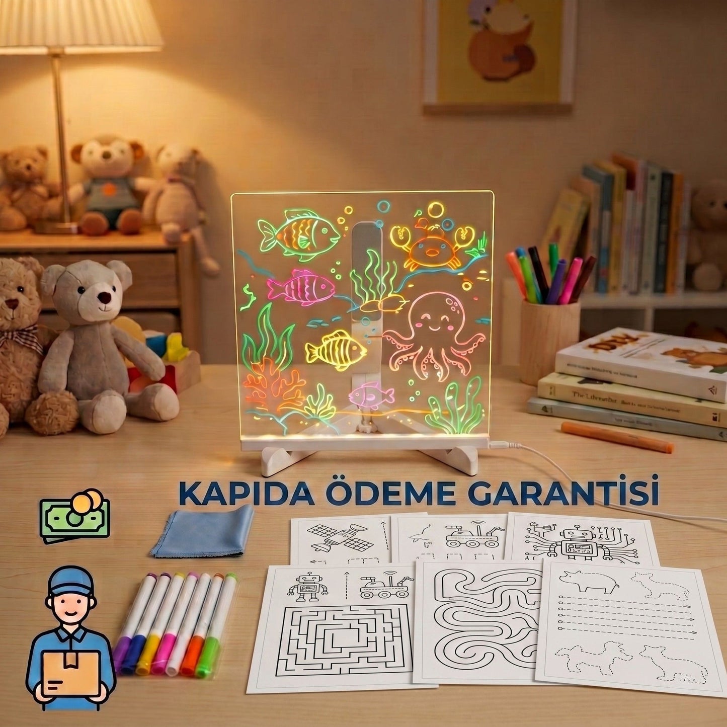 Ayzamila™ - LED Işıklı Yazı ve Çizim Panosu 20x20 Cm